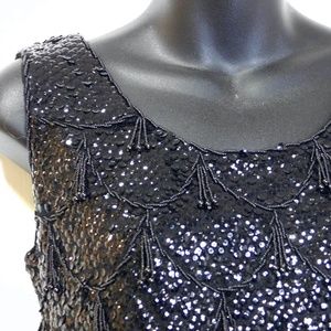 Vintage 1960s Mad Man Formal Black Beaded Shell Top